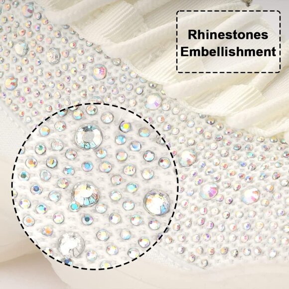 Women's Rhinestone White Mesh Slip On Walking Breathable Glitter Sneaker Shoes - Picture 3 of 7